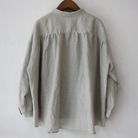 **再入荷** Linenya リネンヤ　リネン丸襟長袖ブラウス　#ホワイト、ライトグレー、ブラック