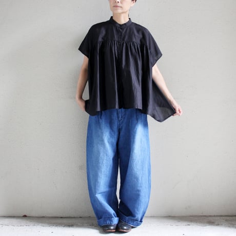 soil ソイル　コットンシルクバンドカラー半袖シャツ COTTON SILK BANDED COLLAR S/S SHIRT #black 【送料無料】