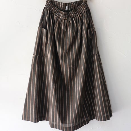 **再入荷**  atelier naruse アトリエナルセ　コットンリネンストライプウエストギャザースカート