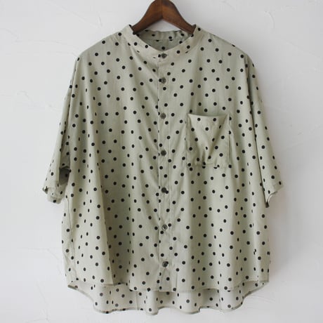 **またまたまた再入荷** Linenya リネンヤ　ロイヤルローンポルカドットバンドカラー半袖シャツ　#シナモン、サンド　【送料無料】