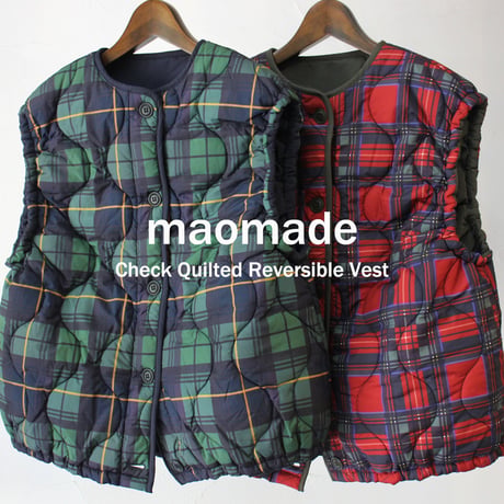 maomade マオメイド　キルトリバーシブルベスト　#グリーンチェック、レッドチェック　【送料無料】