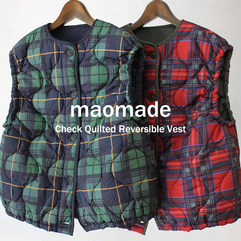 maomade マオメイド キルトリバーシブルベスト #グリーンチェック