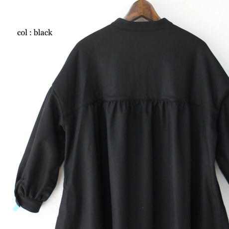 **再々入荷** LinenYa リネンヤ　ウール長袖スタンドカラーワンピース　#ブラック、ネイビー、グレー