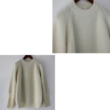 **再入荷** homspun ホームスパン　アルパカウールクルーネックプルオーバー　♯グレーｘチャコールグレー、ホワイトｘアイボリー　【送料無料】