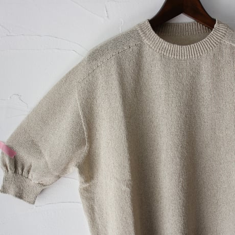 **再入荷** LinenYa リネンヤ as it is. 和紙混クルーネック半袖ニット　#ブラック、ベージュ