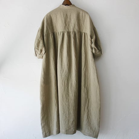 **またまたまた再入荷** LinenYa リネンヤ　リネンスタンドカラーワンピース　#ブラック、ネイビー、ベージュ、チャコール　【送料無料】
