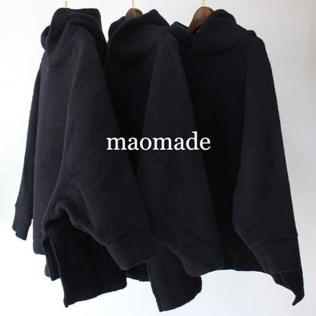 maomade マオメイド　ウール混圧縮フリースBIGBIGフード付きプルオーバー　#ネイビー　【送料無料】