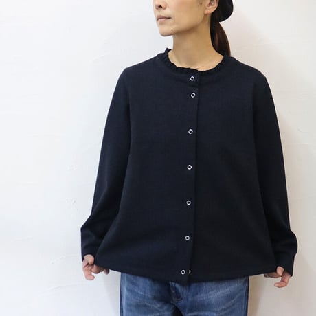 **再入荷** Linenya リネンヤ　ドットボタンフリルカーデ　#ネイビー、エンジ　【送料無料】