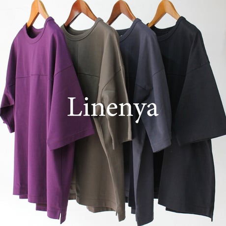 Linenya リネンヤ　コットン天竺オーバーTシャツ　#パープル、カーキ、ネイビー、ブラック