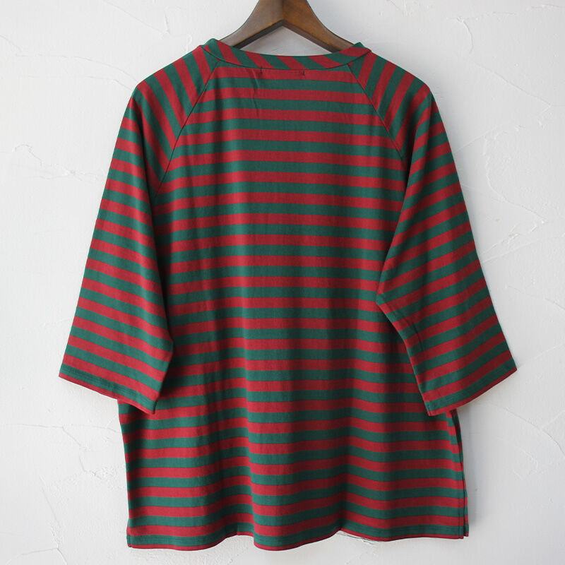 homspun ホームスパン 40/2天竺ボーダー7分袖Tシャツ #レッドx