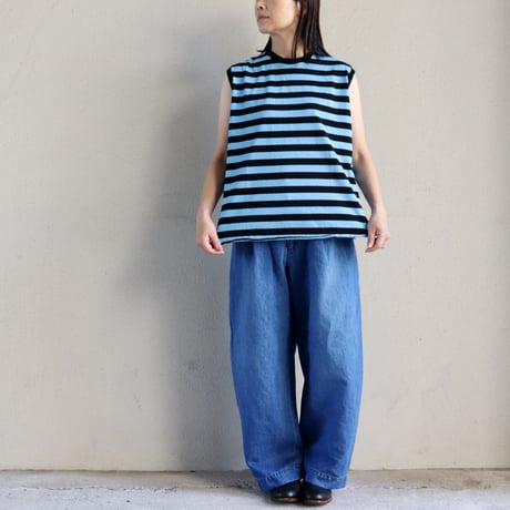 homspun ホームスパン　40/2天竺ノースリーブプルオーバー #ブルー、アイボリー、ブラック、サックスｘブラック