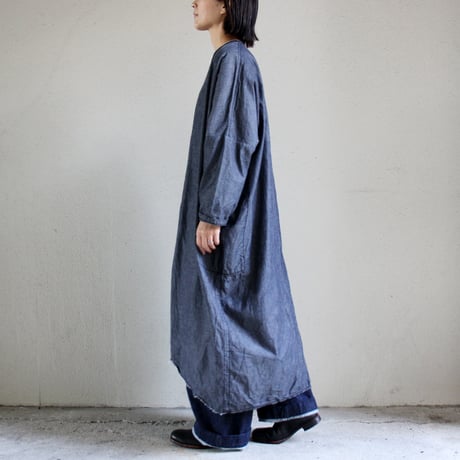 **再入荷** homspun ホームスパン　ライトオンスシャンブレープルオーバーワンピース　#ブルー、ネイビー、ブラック