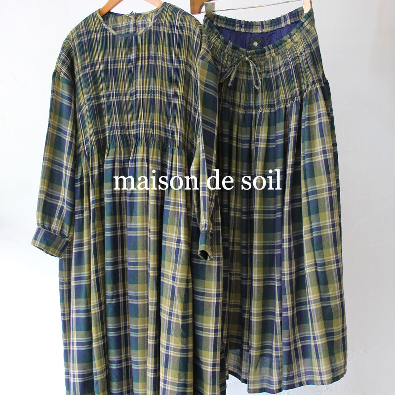 maison de soil メゾンドソイル WOOL COTTON CHECK CREW
