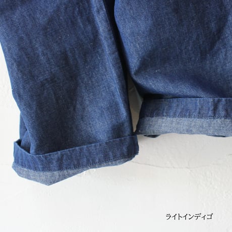 TRAVAIL MANUEL トラバイユマニュアル　綿麻デニムバームパンツ　#ライトインディゴ、インディゴ