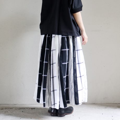 ARTE POVERA アルテポーヴェラ　ストライプMIXギャザースカート　#ホワイトｘブラックMIX