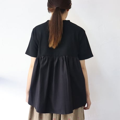 **再入荷** Linenya リネンヤ　バックギャザー半袖Tシャツ　#ホワイト、ブラック　【送料無料】