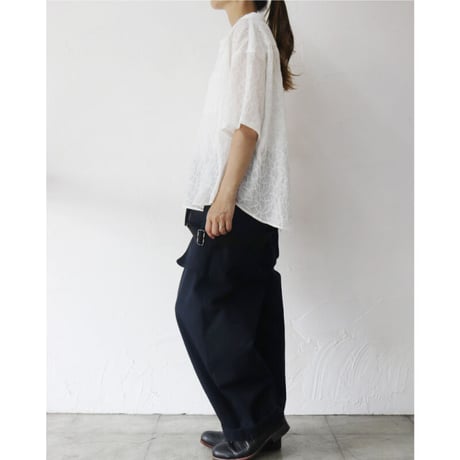 **またまたまた再入荷** Linenya リネンヤ　バンドカラーエンブロイダリー半袖シャツ　#ホワイト　【送料無料】