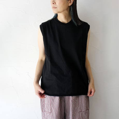 homspun ホームスパン　40/2天竺ノースリーブプルオーバー #ブルー、アイボリー、ブラック、サックスｘブラック
