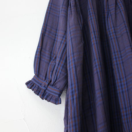 maison de soil メゾンドソイル　フリルカラーピンタックワンピース　#NAVY x BROWN CHECK　【送料無料】