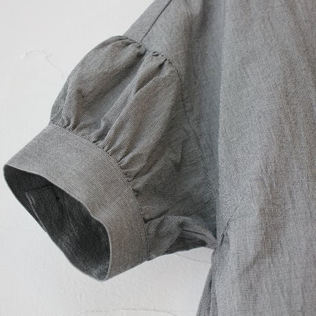 **またまた再入荷** Linenya リネンヤ　オーガニックコットン半袖スタンドカラーブラウス　#千鳥格子　【送料無料】