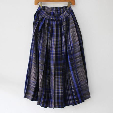 **最終在庫到着** Linenya リネンヤ　ウールチェックプリーツスカート　wool check pleated skirt　【送料無料】