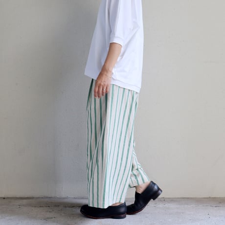 **再入荷** atelier naruse アトリエナルセ　コットンリネンストライプガウチョパンツ #グリーン、ブラック　【送料無料】