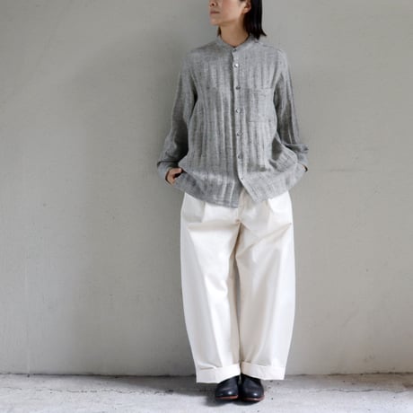 atelier naruse アトリエナルセ　linen tweed band-collar shirt　リネンツイードバンドカラーシャツ