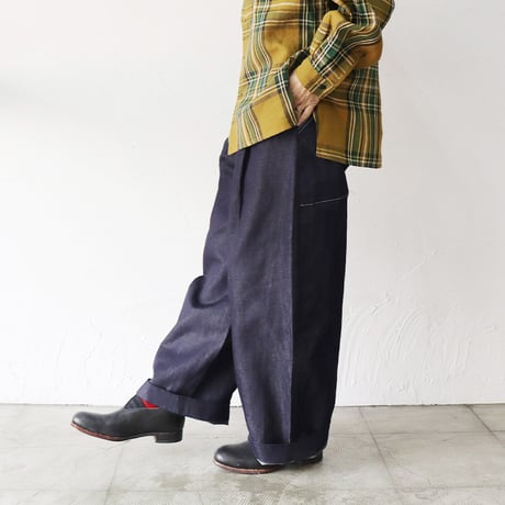 **再入荷**ASEEDONCLOUD HandWerker 綿麻デニムHWワイドトラウザー　♯インディゴ　【送料無料】