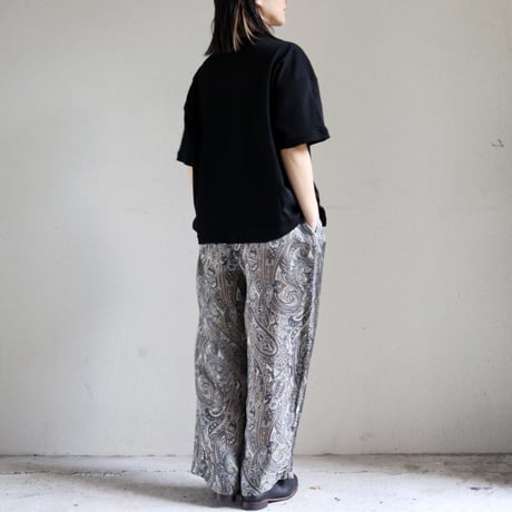 TRAVAIL MANUEL トラバイユマニュアル ボタニカルプリントサッシュワイドパンツ　#ベージュｘネイビーペイズリー
