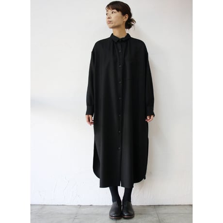 atelier naruse アトリエナルセ　wool saxony long shirt　ウールサキソニーロングシャツ　#グレイ、ブラック　【送料無料】