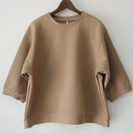 ARTE POVERA アルテポーヴェラ　刺し子風コットン天竺8分袖トレーナー　#スミクロ、ベージュ