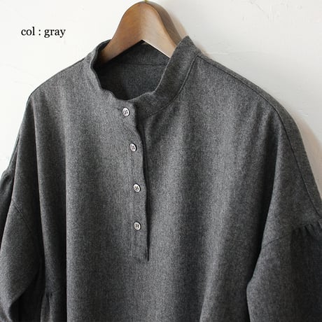 **再々入荷** LinenYa リネンヤ　ウール長袖スタンドカラーワンピース　#ブラック、ネイビー、グレー