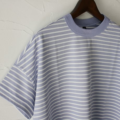 TRAVAIL MANUEL トラバイユマニュアル　ミディ天竺ボーダースリットTシャツ　#サックス、ネイビー