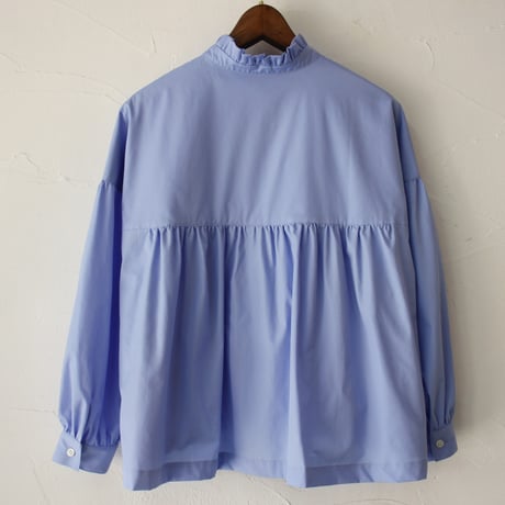 **再入荷** Linenya リネンヤ　コットンフリル長袖ブラウス　#ホワイト、ライトブルー、ネイビー、千鳥