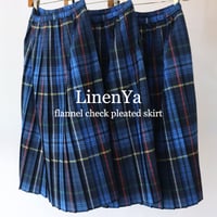 LinenYa リネンヤ　コットンネルチェックプリーツスカート　#ブルーチェック　【送料無料】
