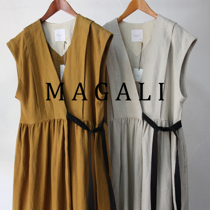 MAGALI マガリ ブラッシュドベルギーリネンカシュクール風ワンピース