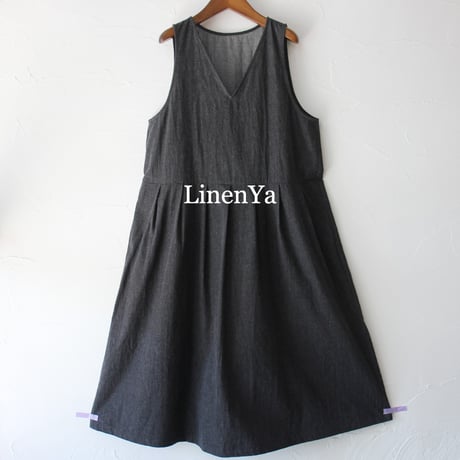 **再入荷** LinenYa リネンヤ　コットンタックジャンパースカート　#ブラック 【送料無料】