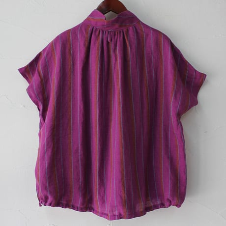 ARTE POVERA アルテポーヴェラ　リネンストライプバルーンシャツ　#パープルピンク、ネイビー