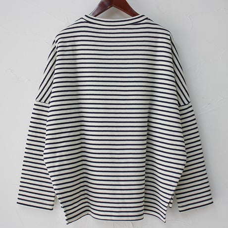 Linenya リネンヤ　ロッカク長袖Tシャツ　#ガーゼボーダー、ミニ裏毛グレー