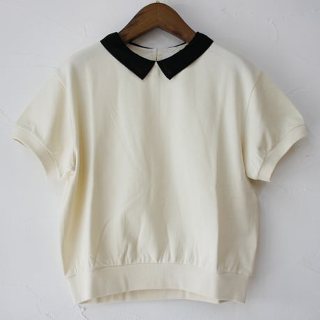 MAGALI マガリ　ループバックコットンオーガンジー襟カットソー　#アイボリー、ブラック