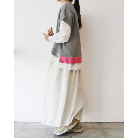 atelier naruse アトリエナルセ　コットンバイカラーフレンチニットベスト　#ベイジュ、グレイ、チャコール　【送料無料】