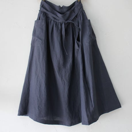 MAGALI マガリ　ベルガモリネン·ラップ風ギャザースカート　#ローズ、ネイビー