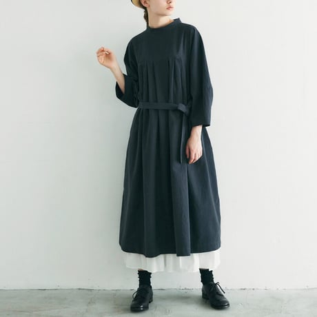 MAGALI マガリ　オールドコットンハイネックワンピース　#カフェオレ、チャコール　【送料無料】
