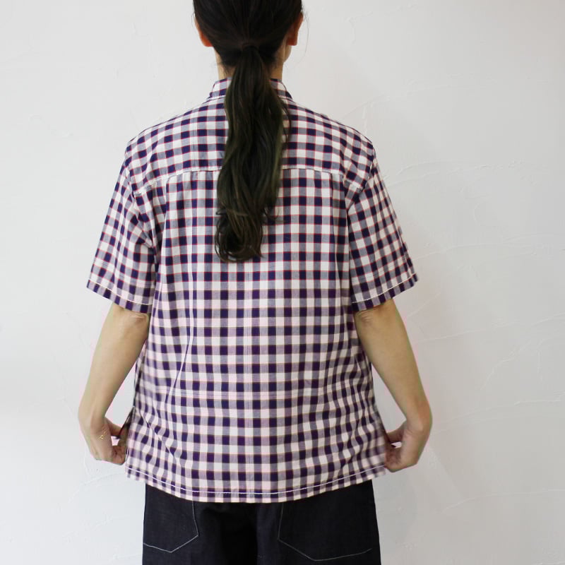 【新品・未使用】homspun ホームスパン 花柄 コットン半袖シャツ homspun ホームスパン コットン半袖シャツ #ホワイト、チェック