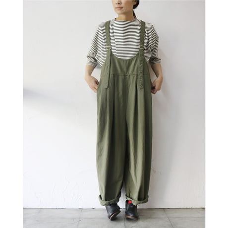 Brocante ブロカント　綿麻バックサテンバロンサロペット Ballon salopette #ベージュ、オリーブ、ブラック