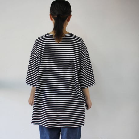 TRAVAIL MANUEL トラバイユマニュアル　ハイゲージボーダーハーフスリーブルークTシャツ