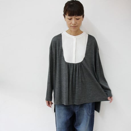 atelier naruse アトリエナルセ　wool＆linen bosom shirt cut and sew ウール＆リネンブザムシャツカットソー #グレイ、ブラック