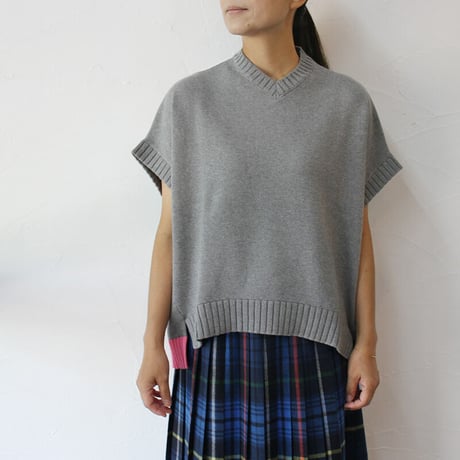 atelier naruse アトリエナルセ　コットンバイカラーフレンチニットベスト　#ベイジュ、グレイ、チャコール　【送料無料】