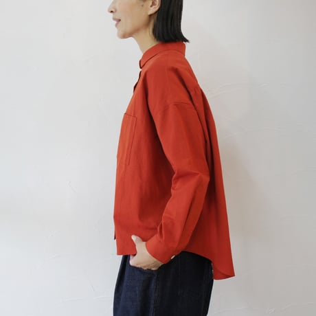 Linenya リネンヤ　オーガニックコットン長袖丸襟ブラウス　#brick