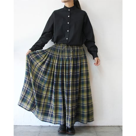 maison de soil メゾンドソイル　WOOL COTTON TWILL WEAVE CHECK MINI PINTUCK FLARED SKIRT　綿ウールチェックピンタックスカート